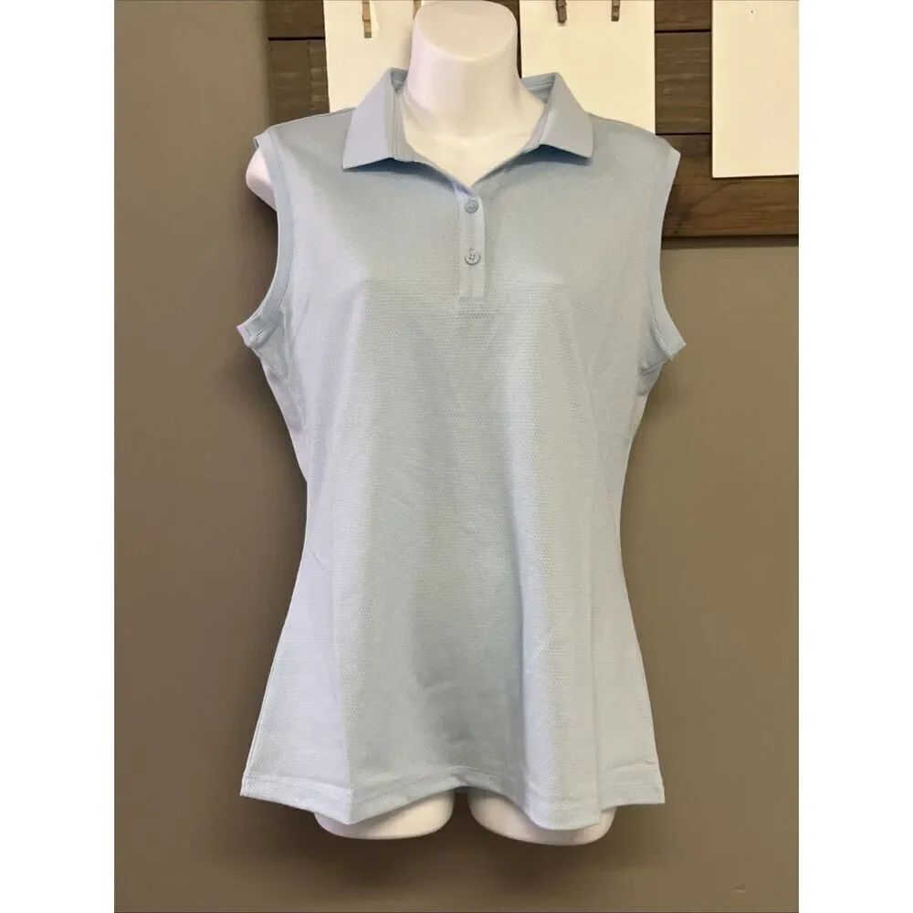 Lilihammer Women’s Baby Blue Sleeveless Lightweight Mesh Pullover Polo- Large